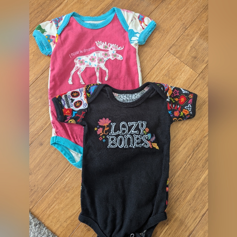 2 pack, Little Blue House unique short sleeve bodysuits for baby